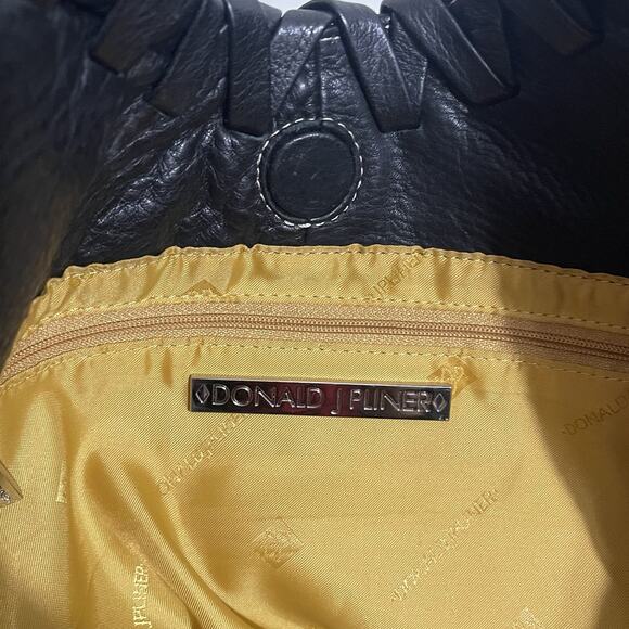 Donald J Pliner Braided Woven Trim Hobo Bag Black Leather Large Boho Flaws - Picture 9 of 16